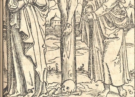 Cross and skull, 16th century woodcut, Germany